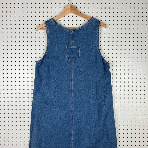 90s Denim Jean Dress Women's Medium Quilt Patchwork Stitched USA Flag Red White - Picture 4 of 7